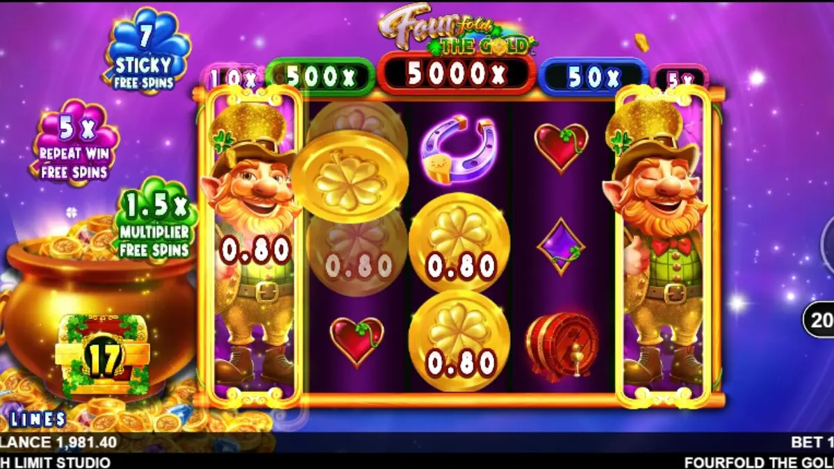 Fourfold the Gold slot game interface featuring a cosmic Irish theme
