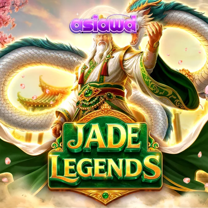 Tampilan grid 7x7 pada slot Jade Legends dengan elemen visual oriental yang cerah.